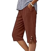IWOLLENCE Women's Casual Summer Bermuda Shorts Side Split Button Deco Knee Length Long Shorts with Pockets
