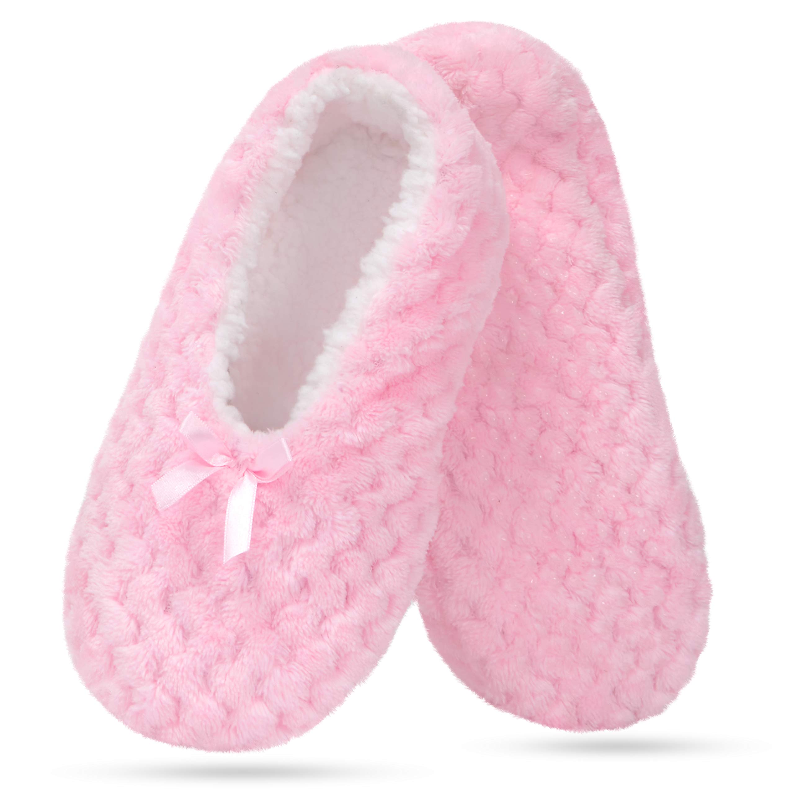 Cozy Memory Super Soft Warm Cozy Fuzzy Soft Touch Sleeper Slippers Non-Slip Sole Lined Socks for Women Girls Home Spa Hotel Pink