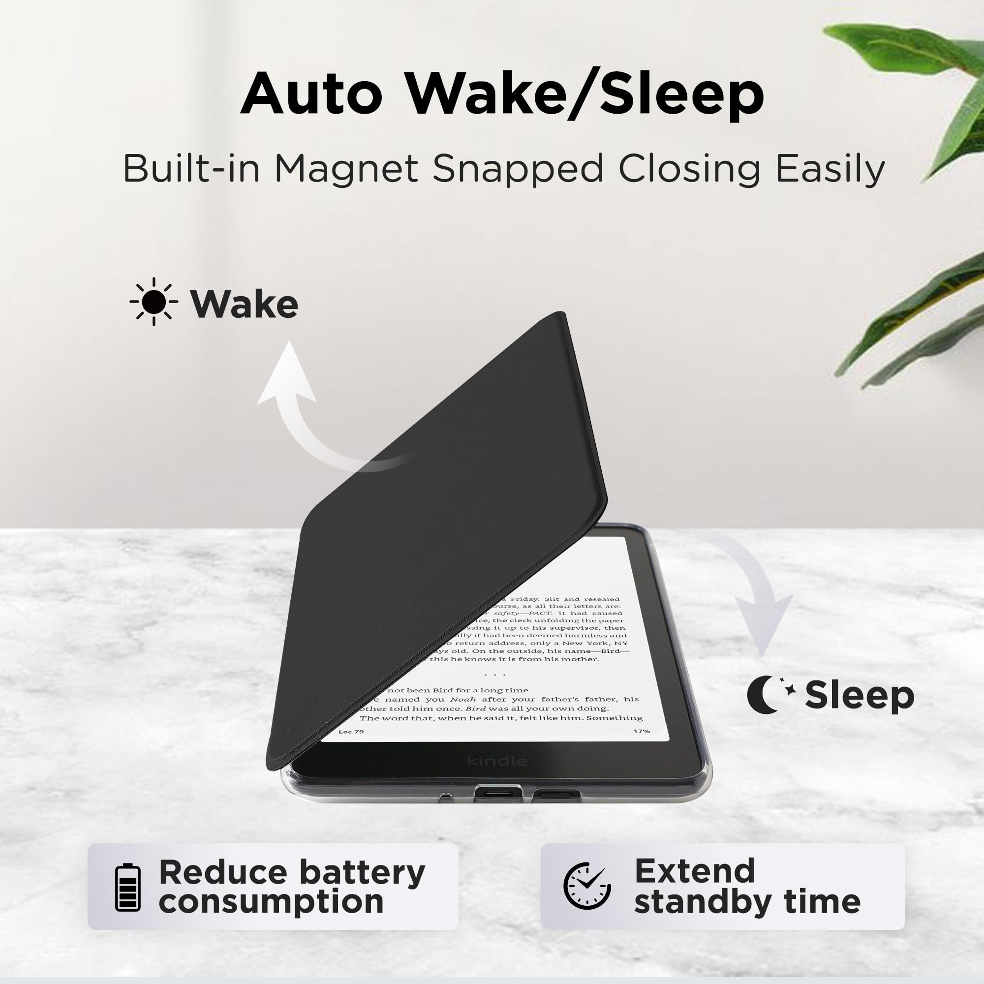 SESENSE Detachable Magnetic Case for Kindle Paperwhite 12th Gen 2024 | 7-inch | for Kindle Colorsoft Signature Edition | Slim PU Shell Cover | Auto Wake/Sleep | Black