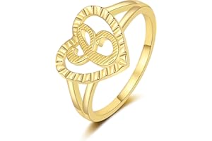 RLMOON Gold Initial Ring for Women Vintage Initial Heart Love Ring Non Tarnish 14K Gold Plated Personalized Carved Letter Statement Stacking Ring Size 6-10 Jewelry Gifts