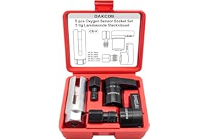 DAKCOS 5pcs Oxygen Sensor Socket Set, 1/2" 3/8" Drive 22mm(7/8") Lambda Sensor Socket with Side Wire Cutout, O2 Sensor Remova