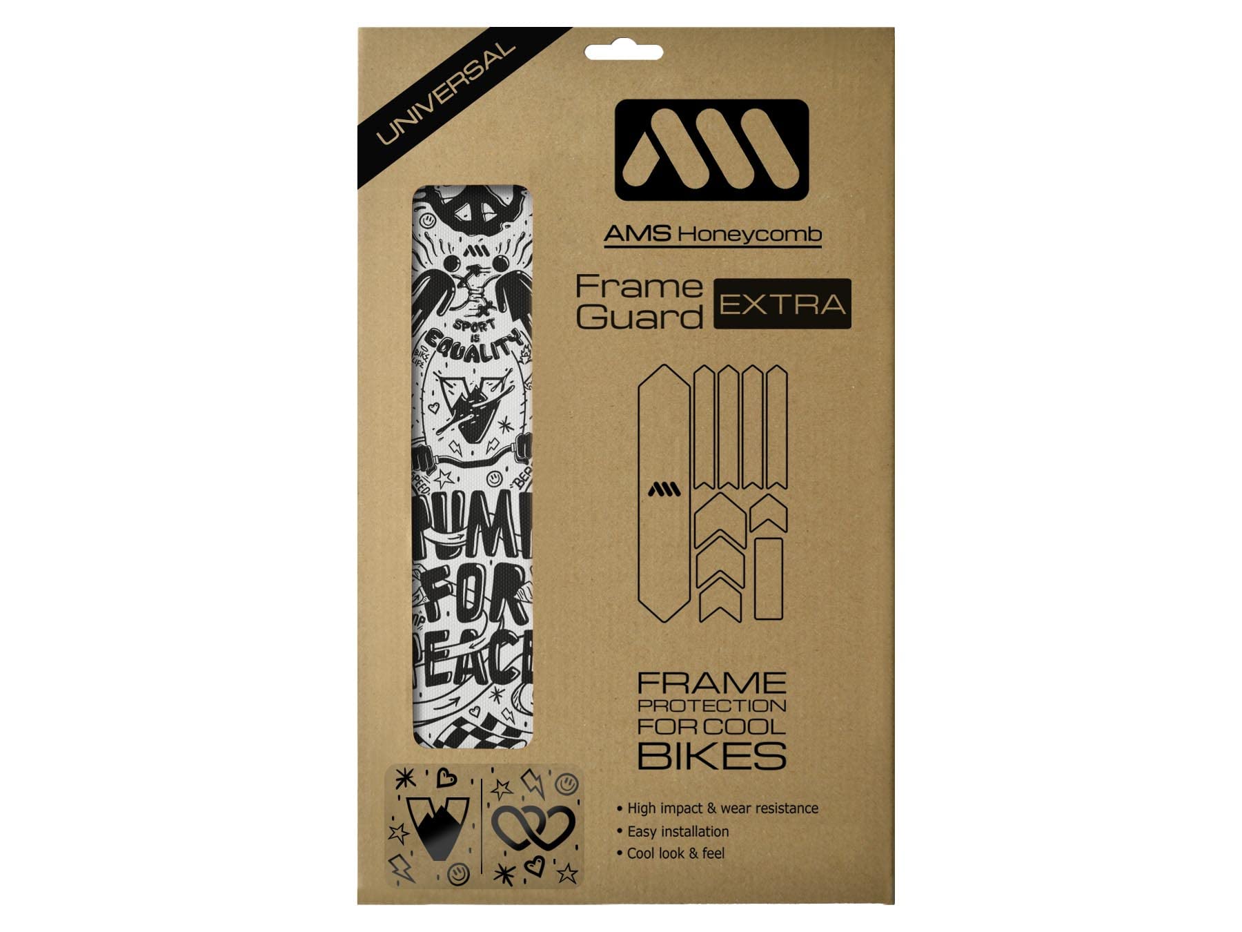 All Mountain Style AMS High Impact Frame Guard Extra – Protects your bike from scratches and dings, Pump for Peace Black