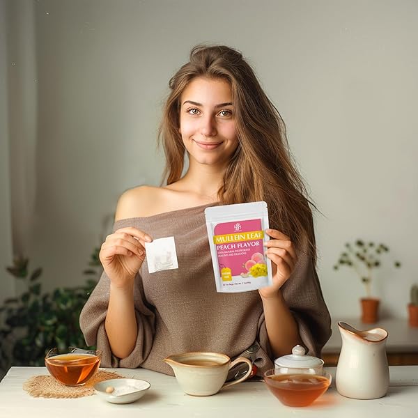 IMATCHME MULLEIN TEA FOR LUNG CLEANSE, RESPIRATORY SUPPORT AND MUCOUS MEMBRANES, WHITE PEACH AND MULLEIN LEAF COMPLEX, GOOD TASTE, NATURAL HEALTHY HERBAL TEA, NO CAFFEINE, NON-GMO, 30 TEA BAGS