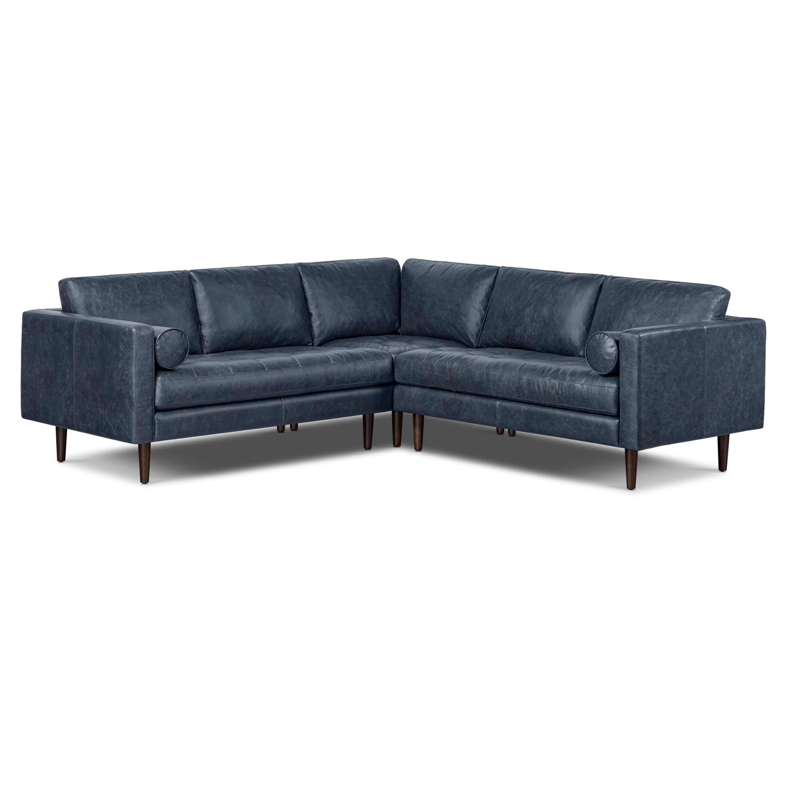 Poly & BARK Napa 98” Leather Corner Sectional Sofa – Full-Grain Italian-Tanned Aniline Leather, Feather-Down Comfort, Solid Wood Frame – Nightfall Blue Image
