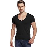Vogaera Mens Deep V Neck T Shirts Vneck Tshirt Low Cut Undershirts Slim Fit Short Sleeve Tees Casual