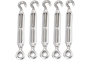 eoocvt 5pcs M8 Stainless Steel 304 Turnbuckle Wire Rope Tension (Hook & Eye)