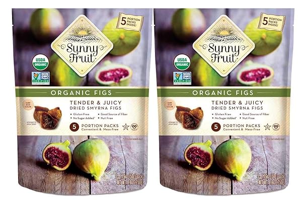 TURKISH DRIED FIGS – SUNNY FRUIT (PACK OF 2) – (5) 1.76OZ PORTION PACKS PER BAG | PURELY FIGS – NO ADDED SUGARS, SULFURS OR PRESERVATIVES | NON-GMO, VEGAN, HALAL & KOSHER