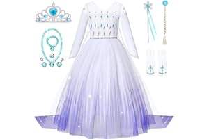Axwcon Girls Princess Elsa Dress Costume with Waist Sequins, Detachable Cape, Halloween Christmas Kid Snow Queen Dress Up