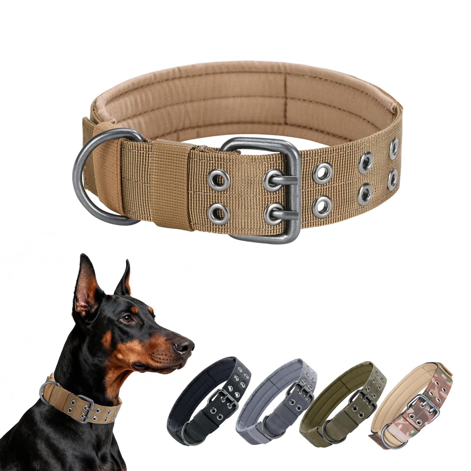EXCELLENT ELITE SPANKER 1.5" Width Military Dog Collar Adjustable Metal D Ring & Buckle Working Dog Collar for Medium Large Dogs(COB-L)