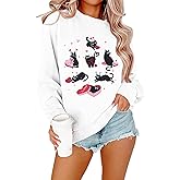 FLOYU Cat Valentine Sweatshirt Women Valentine Sweatshirts Pullover Cat Lover Gift Tops Valentine's Day Romantic Sweater