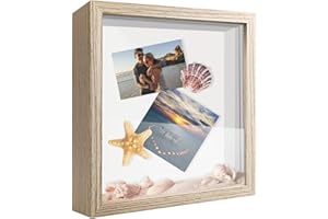 SUNMEG 8x8 Shadow Box Frame Display Case, Wood with Plexiglass, Display Case Box for Memorabilia, Medal, Crafts,Tickets and Photos, Picture Frame for Wall and Tabletop (Natural Wood, 8x8)