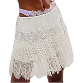 Women Y2k Lace Mini Skirts Summer Half Slip Skirt Pleated Ruffle Tiered Flowy Short Skirts Underskirt