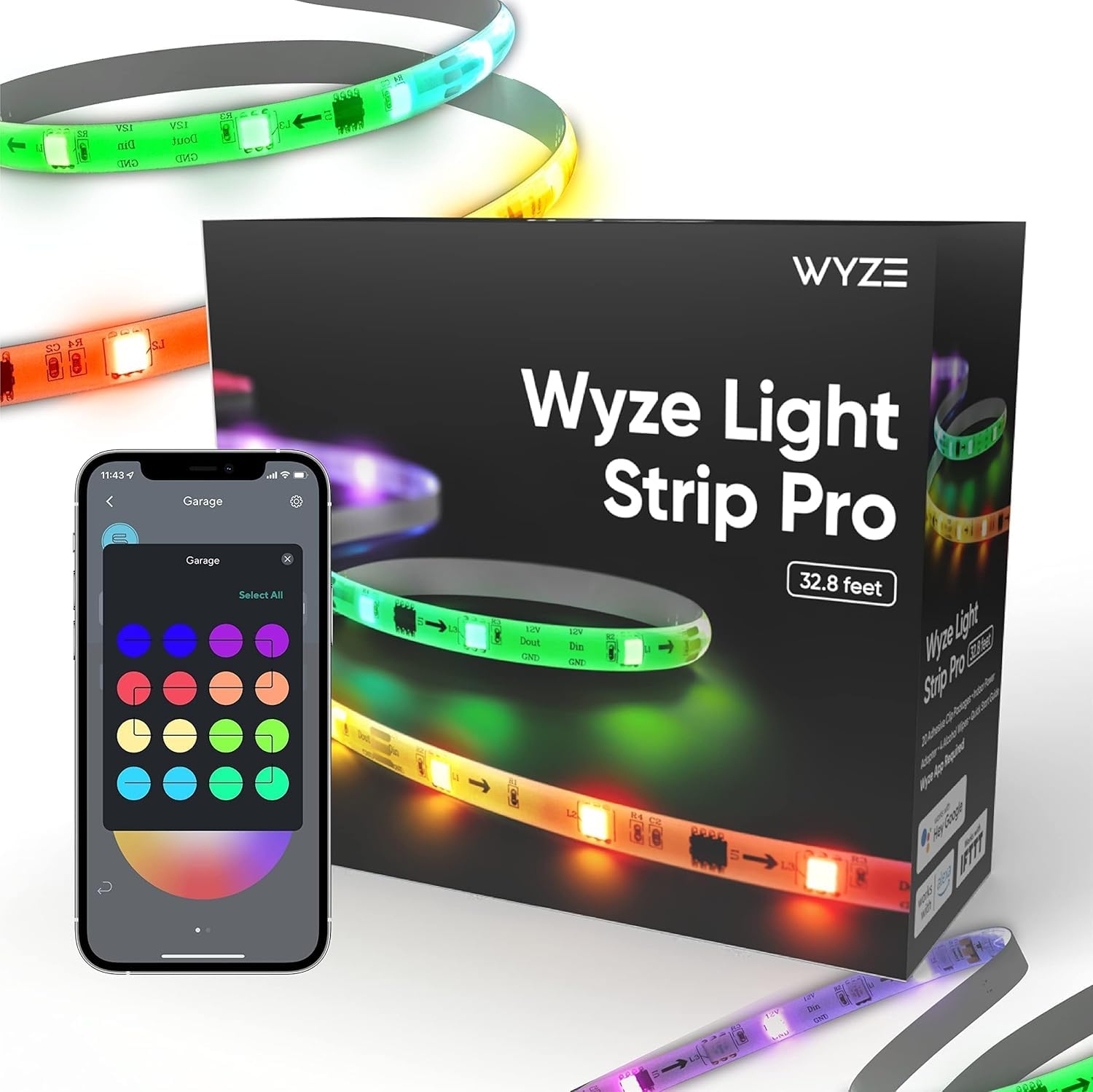 Photo 1 of Wyze Lifestyle Light Strip Pro 32.8ft, WiFi LED Strip Lights, Multi-Color Segment Control, 16 Million Colors, Waterproof Coating, Compatible with Alexa Google Assistant, (2 Rolls of 16.4ft)