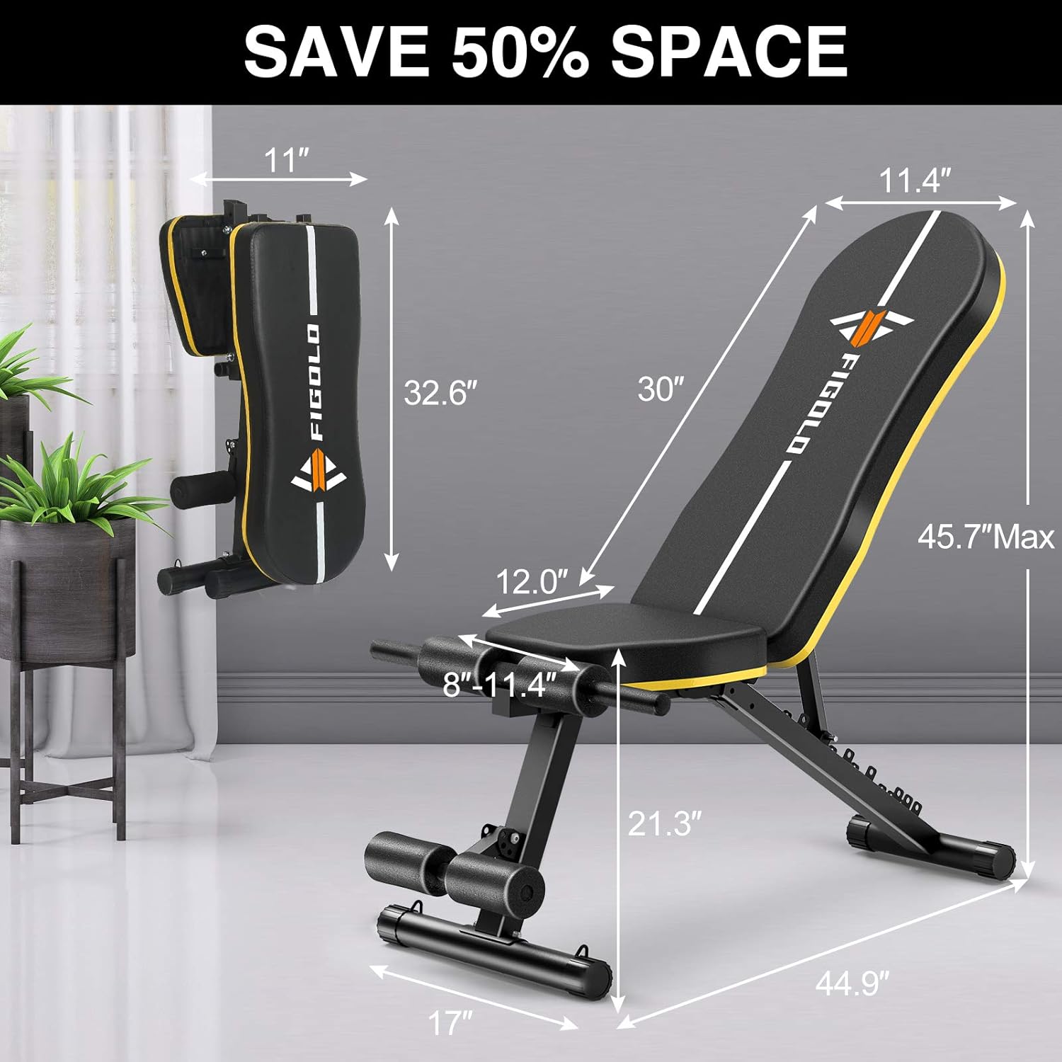 Weight Bench Adjustable, Figolo Workout Bench with Thicken Premium Steel Widen Seat for Home Gym Strength Training Press Bench with Easy Installation - Black : Sports & Outdoors