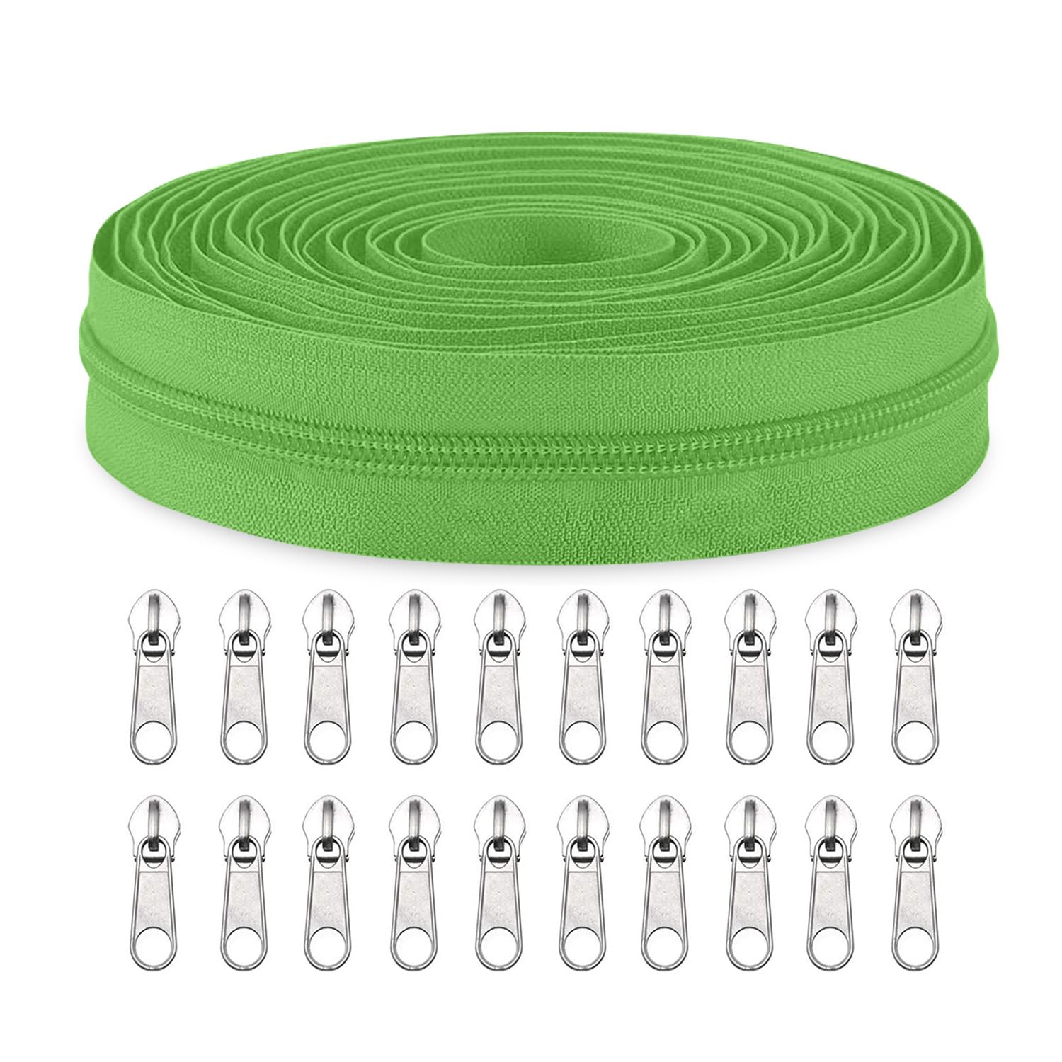 Sawoake #3 Nylon Coil Zippers by The Yard Bulk 10 Yards with 20pcs Zipper Sliders for DIY Sewing Tailor Craft Bag Garment Home Textile…(GrassGreen)