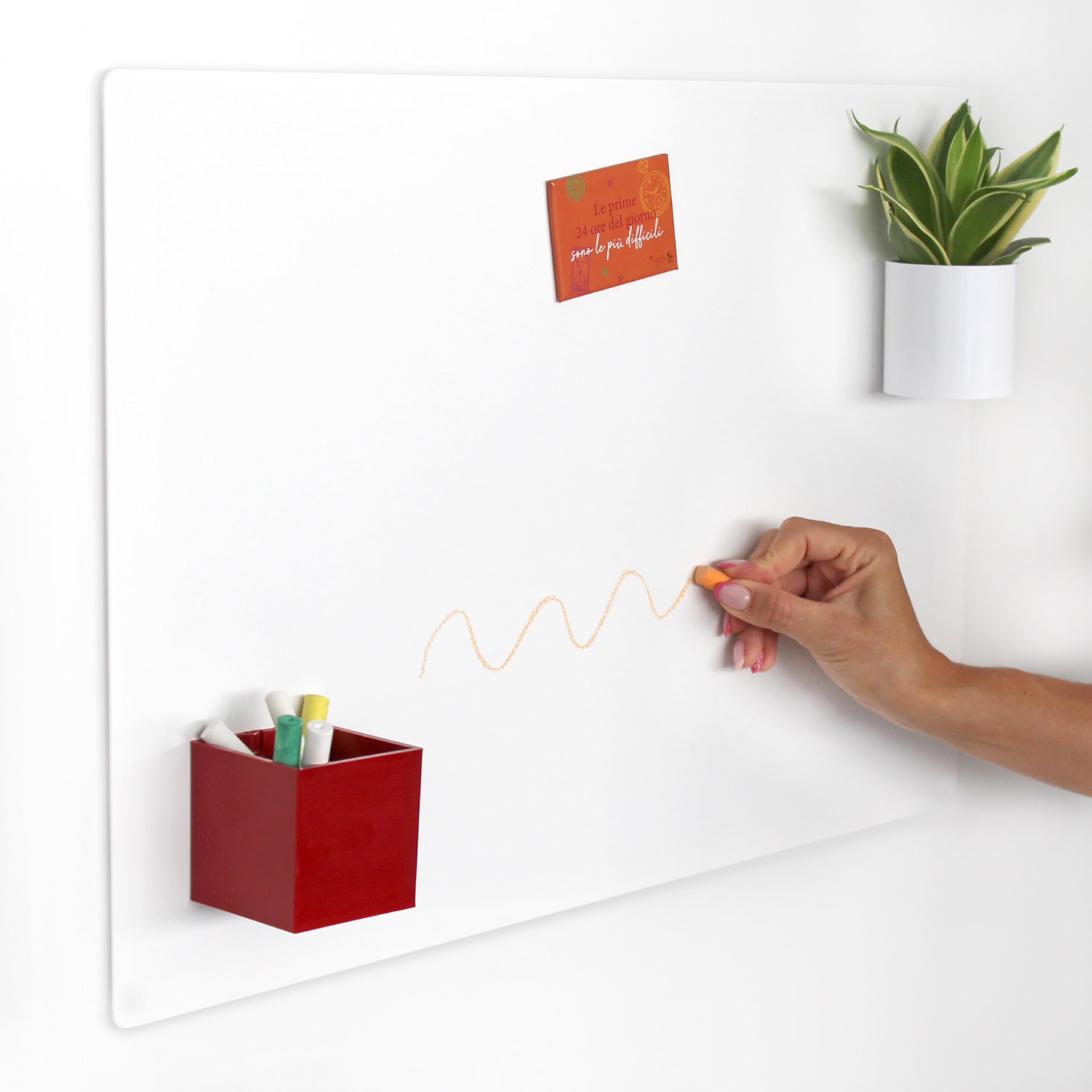 KalaMitica - Magnetic Chalkboard for Wall - White Steel Chalk Board, Writable with Chalk and Erasable, Magnet Board for Fridge Magnets - Fine-Texture White, 56x38 cm