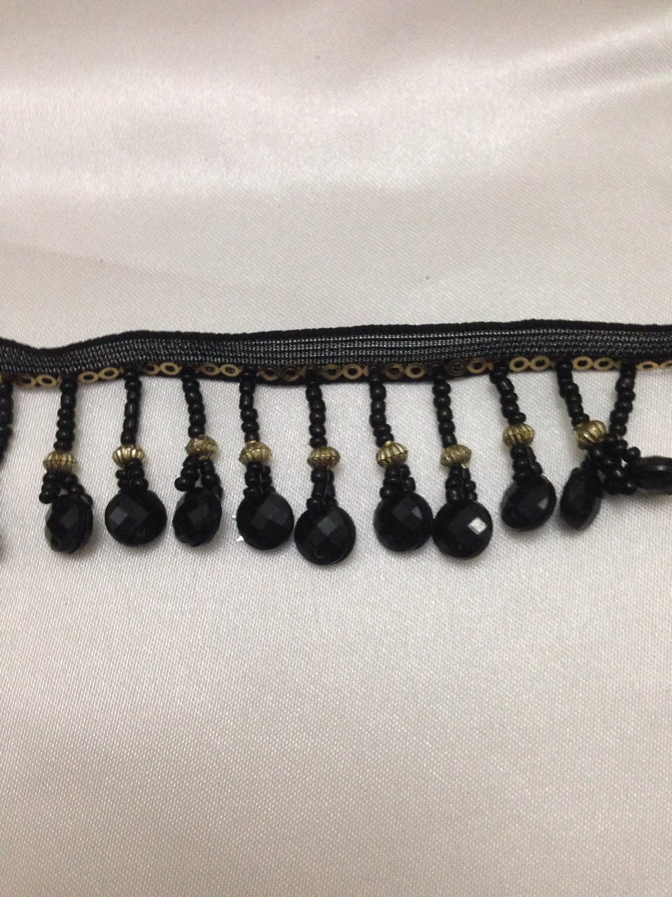 Beaded Trim Curtain Blind Bead Fringe Edge Trimming Black 1 Yard