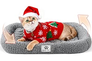 Mora Pets Self Warming Cat Bed Self Heating Pet Pad with Bolster and Foam Washable Removable Cover Non Slip Thermal Sherpa Fabric Pet Mat Grey 20 Inch