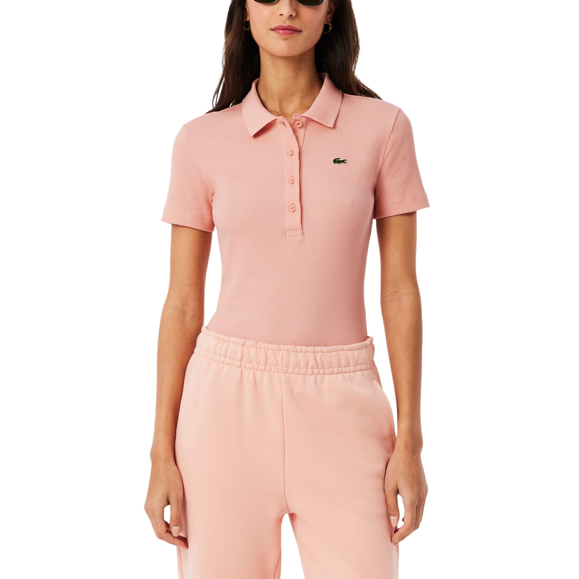 Lacoste Women’s Slim Fit L.12.D Ribbed Cotton Polo Shirt, Green, 34