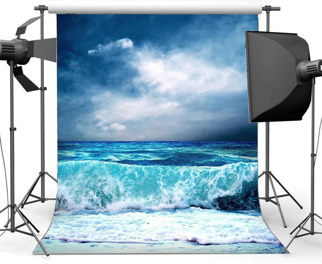 Haosphoto 5X7FT Seaside Sand Beach Backdrop Vinyl Waves Blue Sky White Cloud Nature Romantic Summer Holiday Journey Ocean Sailing Photography Background Girls Lover Wedding Photo Studio Props YB47