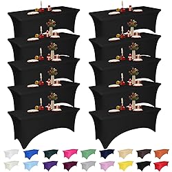 10 Pack 8 Feet Black Spandex Tablecloth for
