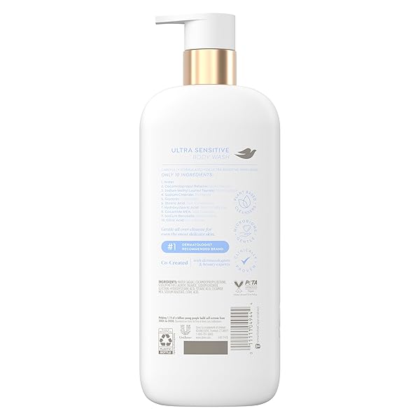 DOVE FRAGRANCE FREE BODY WASH ULTRA SENSITIVE GENTLE ALL-OVER CLEANSE 10 ESSENTIAL INGREDIENTS 18.5 OZ
