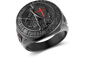HZMAN Knights Templar Put On The Whole Armor of God Ephesians 6:13-17 Red Cross Design Men's Stainless Steel Ring