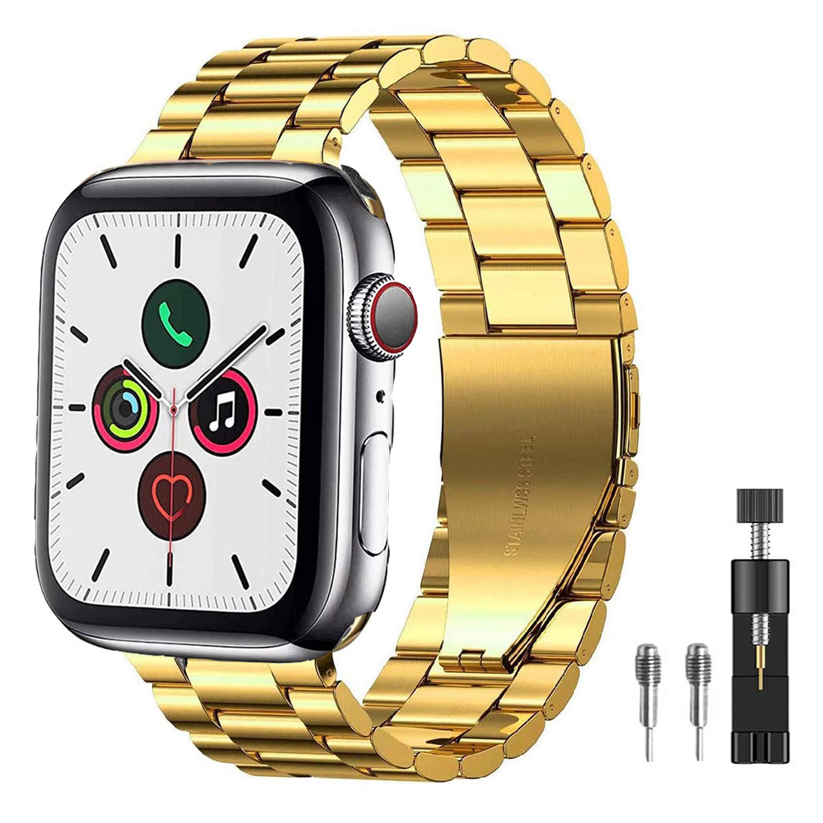 PUGO TOP Stainless Steel Band Compatible with Apple Watch Ultra 3-1(49mm)& Series 11-1 SE3-1(46/45/44/42/41/40/38mm), Metal Strap for Men, Heavy Duty iWatch Bracelet, No Hair Pinching, Tool Included — image 1