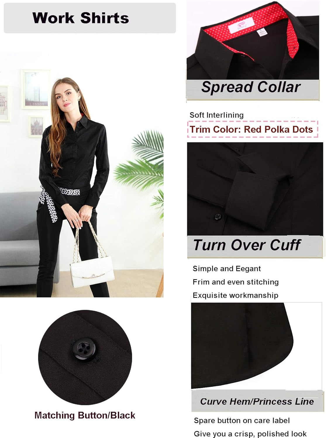 Esabel.C Womens Button Down Shirts Long Sleeve Regular Fit Cotton Stretch Work Blouse at  Women’s Clothing store