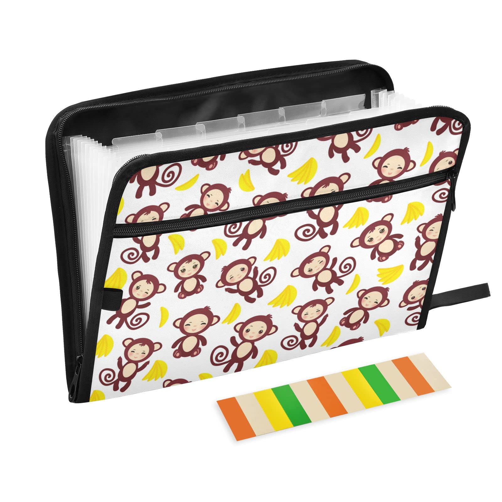 Mnsruu Expandable Expanding File, Brown Monkey Expanding File Folders for School Office Home, 13 Pockets Accordion Filing Folders