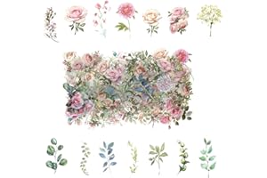 Obujopal 100 Pcs Pink Flower Stickers for Scrapbooking Junk Journal Notebook Diary Planner Letter Card Making Collage Envelope Water Bottle Phone Case Craft Decoration (Pink)