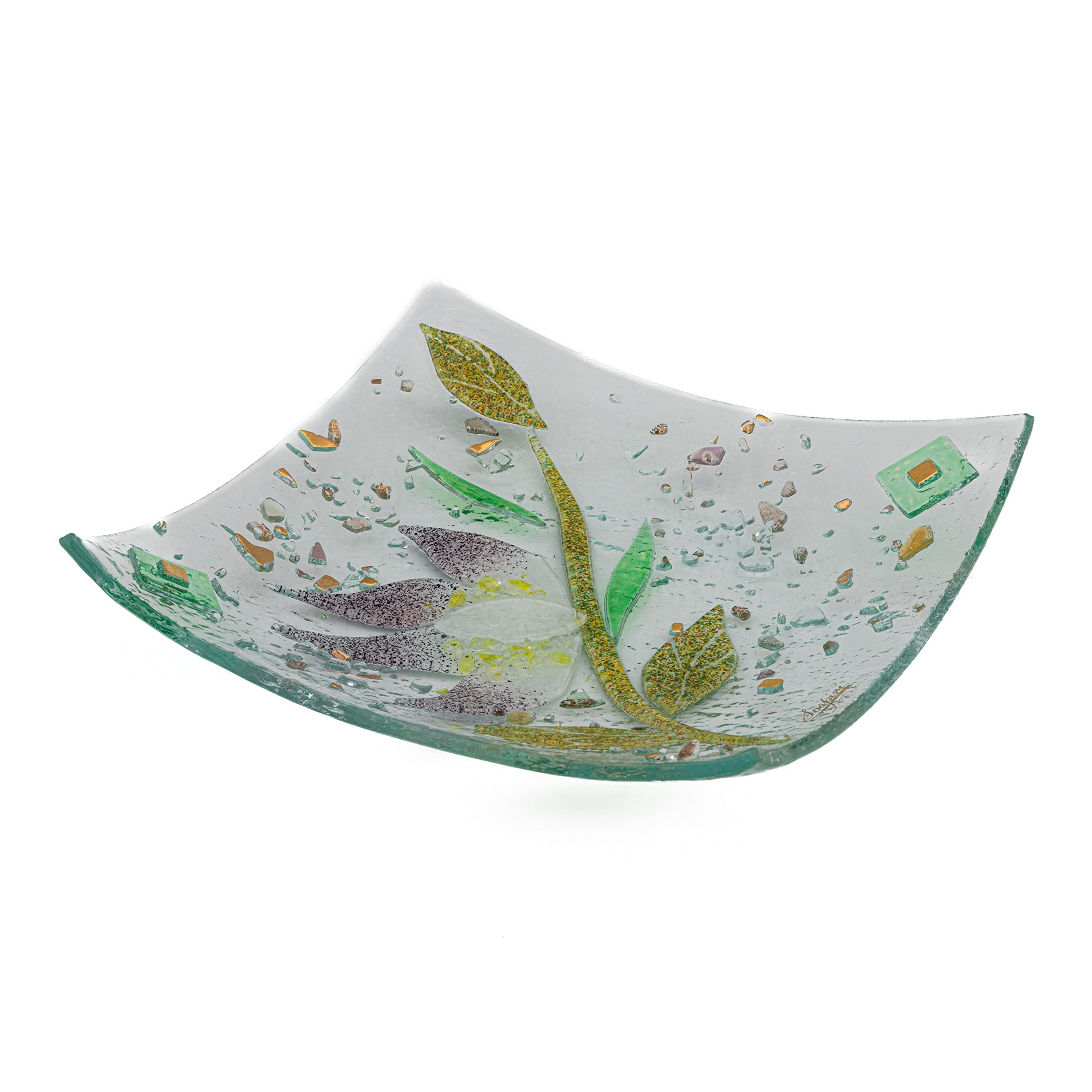 Sospiri Venezia Tidy Tray Ornament Plate Decor Floral Murano Glass Centerpiece Home Furnishing Decor Gift Handmade Made in Italy (Waterlily cm19x19 Square)