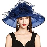 2025 Kentucky Derby Hat for Women Ladies, Organza Veil Feather Fascinator for Tea Party Church UV Protection Sun Hat