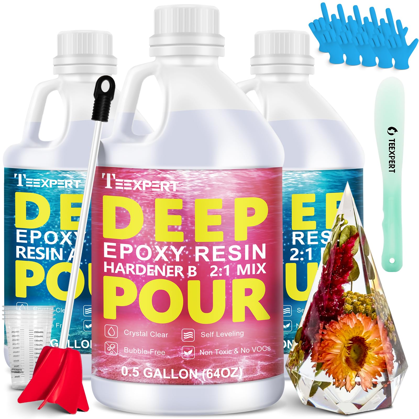 Photo 1 of Teexpert Deep Pour Epoxy Resin, 1.5 Gallon Epoxy Resin Kit for 2-4" Pour Depths, Crystal Clear & High Gloss, Bubble-Free Casting Resin for River Tables, Flower Preservation and Mold Crafts - 2:1 Mix