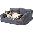Hollypet Fluffy Plush Dog Cat Pet Couch Soft Calming Sofa Bed for Medium Small Cats and Dogs, Gray