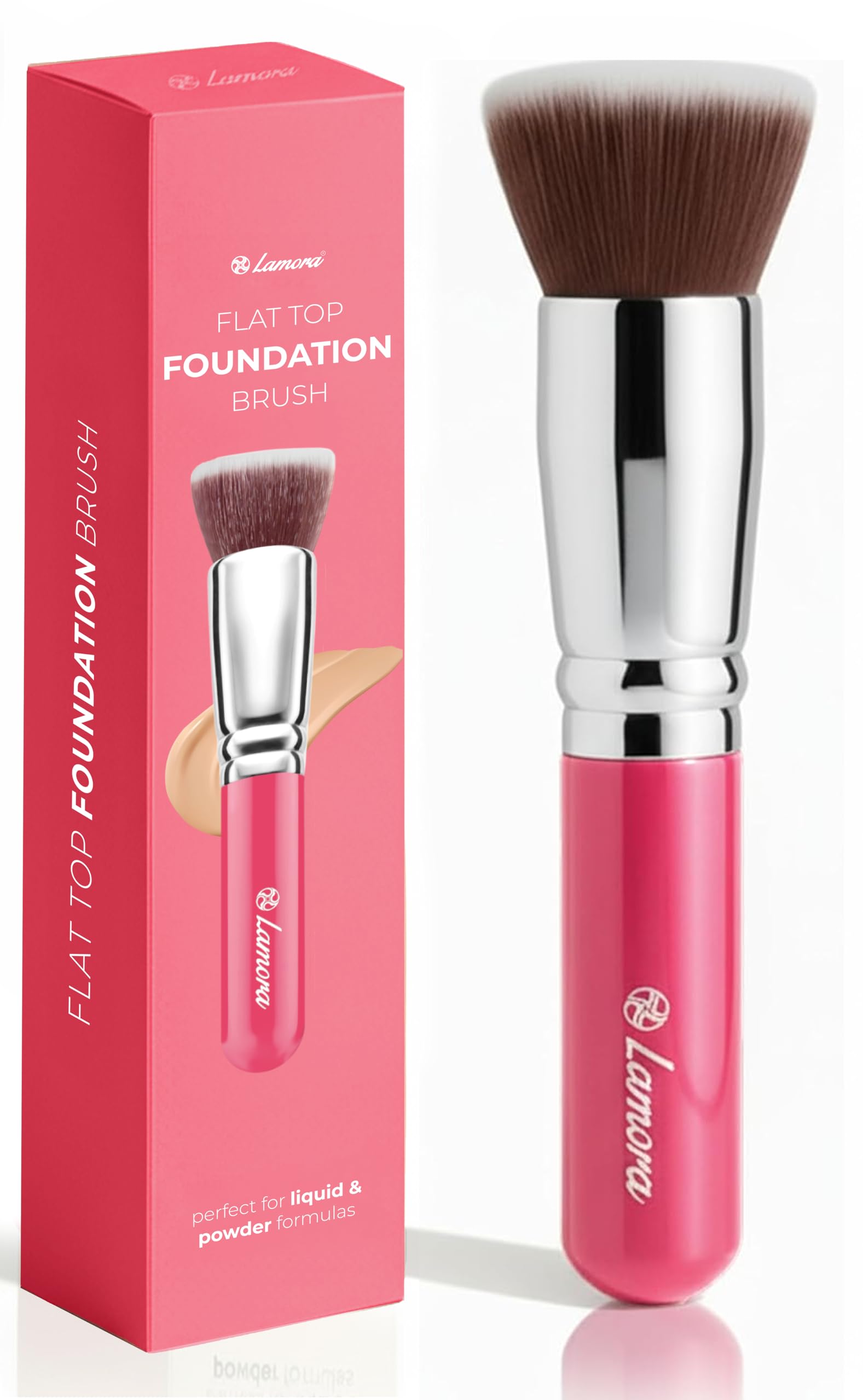 Make Up Brush Foundation Kabuki Flat Top - Perfect For Blending Liquid, Cream or Flawless Powder Cosmetics - Buffing, Stippling, Concealer - Premium Quality Synthetic Dense Bristles