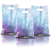 50Pcs Winter Snowflake Party Favor Bags, Blue and Purple Snowflake Gift Bags with Handles, Plastic Holiday Goodie Candy Treat Bags for Birthday Christmas Frozen Winter Wonderland Party Supplies