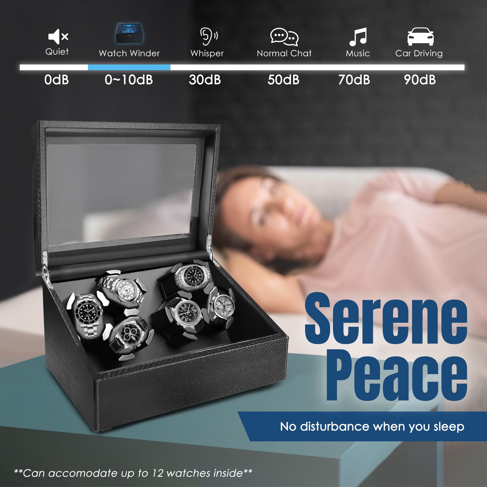 Watch Winder for Automatic Watches, Automatic Watches with Watches Storages, Automatic Watch Winder with Blue Backlight and Foam Pad, 4 Rotation Modes Rotating Watch Box