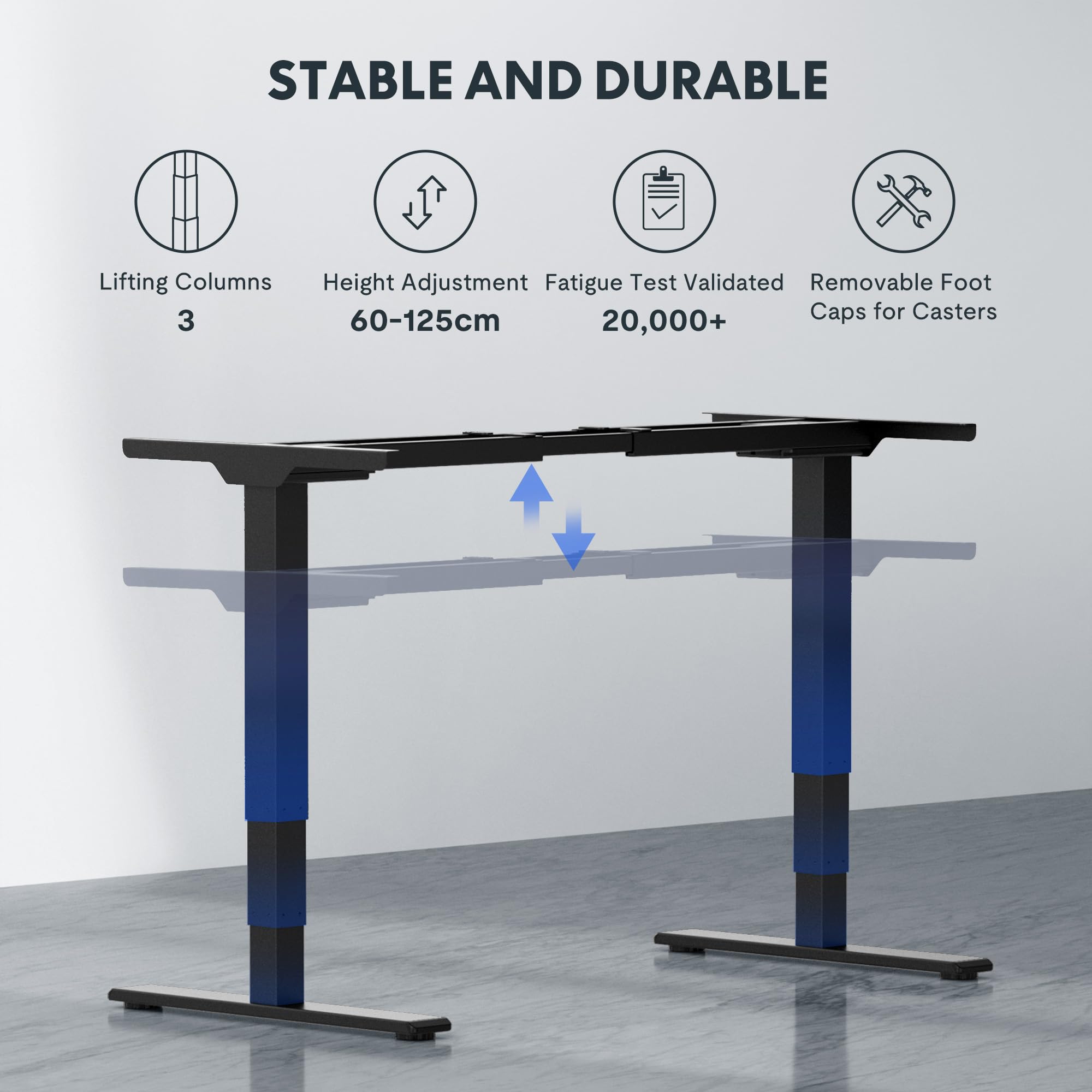 FLEXISPOT Elektrisch Höhenverstellbares Schreibtischgestell mit Dual-Motor & 3-stufigen Säulen, Sitz-Steh-Tisch Rahmen für Homeoffice & Büro, Höhenbereich 60–125 cm, mit USB-Port, EC5 Plus Schwarz 4