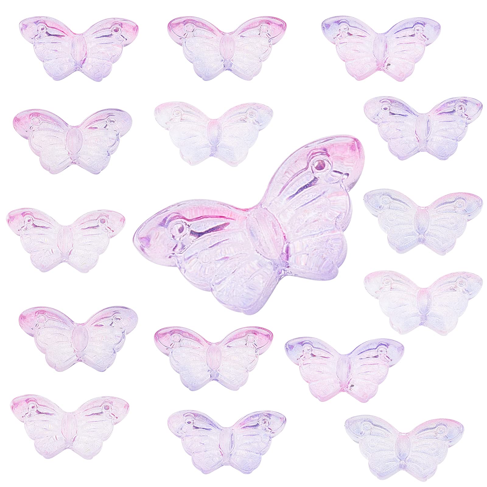 SUNNYCLUE 1 Box 100Pcs Butterfly Bead Charms Butterfly Glass Beads Transparent with Glitter Powder Beades Accessories for DIY Handmade Jewellery Earring Bracelet Necklace Making
