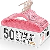 Smartor Kids Velvet Hangers 50 Pack, 14 Inch Premium Non Slip Kids Felt Hangers for Closet, Space Saving Toddler Clothes Hanger for Youth's Childrens' Clothes (Rose Gold Hook)- Pink