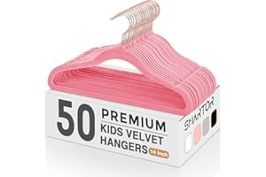 Smartor Kids Velvet Hangers 50 Pack, 14'' Inch Premium Non Slip Kids Felt Hangers for Closet, Space Saving Toddler Clothes Hanger for Youth's Childrens' Clothes (Rose Gold Hook)- Pink