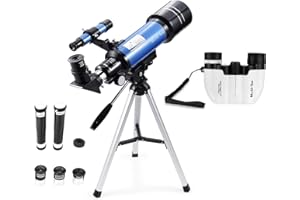 MaxUSee 70mm Refractor Telescope + 8X21 Compact HD Binoculars for Kids and Astronomy Beginners, Travel Telescope for Moon Stars Viewing Bird Watching Sightseeing