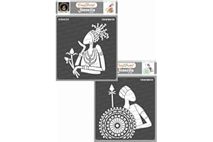 CrafTreat Tribal Stencils for Painting on Wood, Wall, Tile, Canvas, Paper, Fabric and Floor - Lonely Woman and Man - 2 Pcs - 6x6 Inches Each - Reusable DIY Art and Craft Stencils of African Women