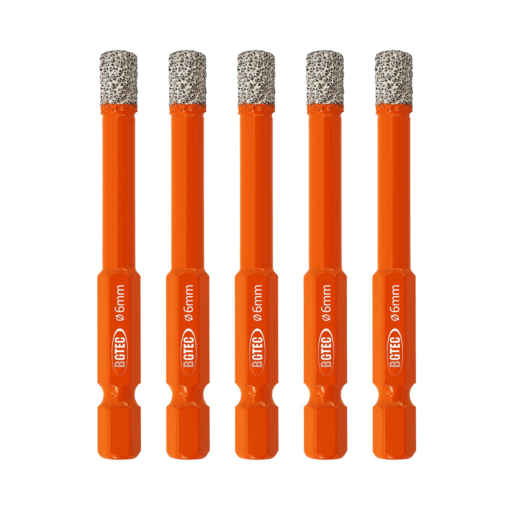 BGTEC Dry Diamond Drill Bits 5pcs 6mm with Quick Change Hex Shank for Granite Marble Porcelain Tile Ceramic