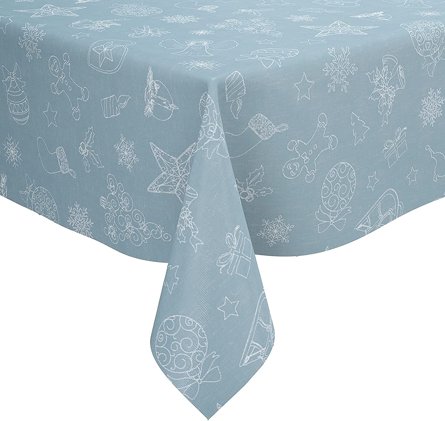 Karina Home Christmas Festive Linen Look PVC Wipe Clean Tablecloth (180cm x 140cm, Ice Blue)
