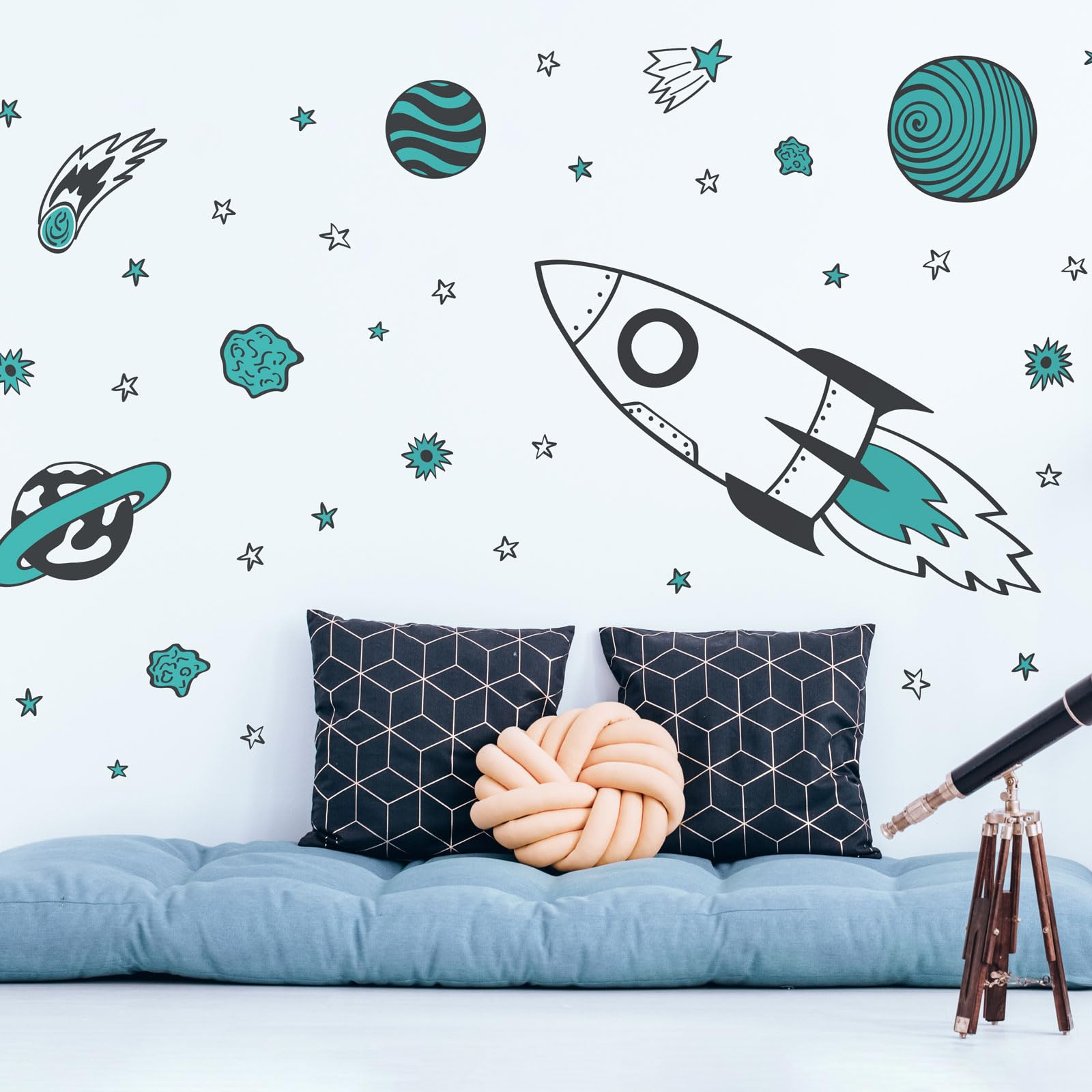 Stickerscape Rocket Wall Stickers (Blue Rocket) | Planet Wall Decals, Space Stickers for Walls, Space Wall Decor| Easy to Apply, Cleanly Removable