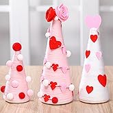 VioraWhite 3 Pcs Valentine's Day Tree Table Decorations Pink White Red Romantic Yarn Wrapped Mini Trees with Rose Heart Decor Valentine's Day Centerpiece for Tiered Tray Fireplace Indoor Home Kitchen