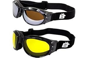 Birdz Eyewear Eagle Red Baron style Motorcycle Padded Airsoft Goggles Yellow & Driving Mirror Lens for Day & Night riding comfort Perfect Googles For Any Weather Condition