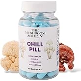 The Mushroom Society Chill Pill Supplement - Lion’s Mane, Reishi, L-Theanine, Boswellia & Beta-Glucans - Relax, Recover & Recharge - 60 Vegan Capsules